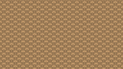 Repeating scallop pattern resembling fish scales in warm brown tones. Geometric design, seamless texture, and decorative motif, perfect for backgrounds, textiles, and projects inspired by Asian art © DysOdyssey