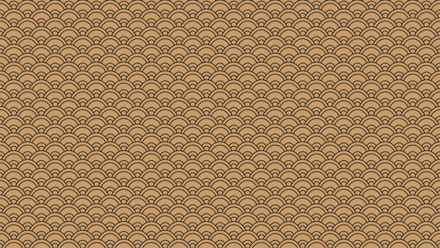Repeating scallop pattern resembling fish scales in warm brown tones. Geometric design, seamless texture, and decorative motif, perfect for backgrounds, textiles, and projects inspired by Asian art