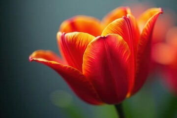 Fiery tulip petal close-up; rich detail, intense color , macro, bloom, floral