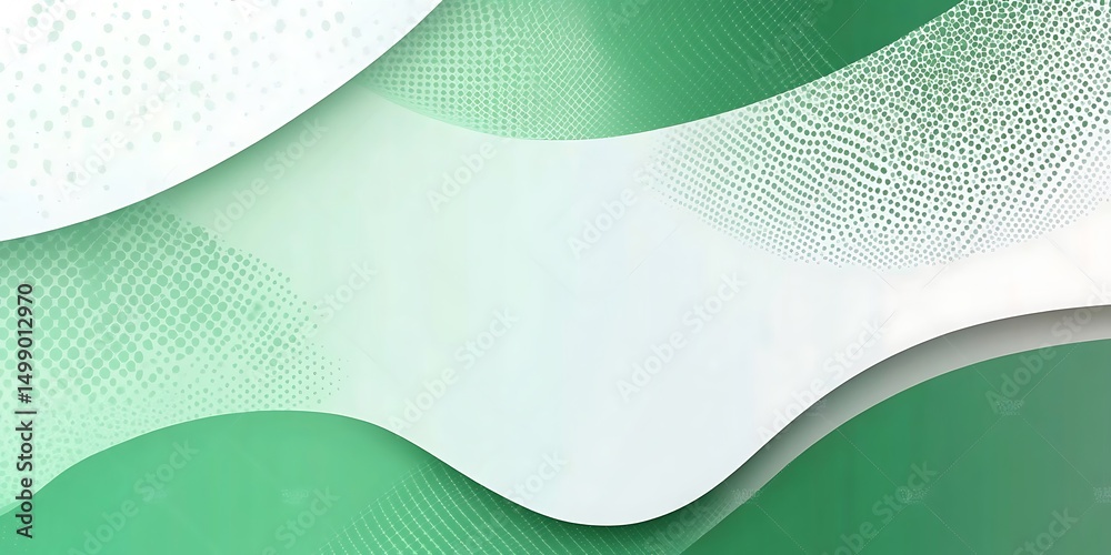 Poster 3d green white geometric abstract background overlap layer on bright space with halftone decoration.