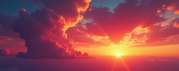 Naklejka premium Crimson and gold clouds dominate the western sky at sunset, photography, crimson, cloudscape