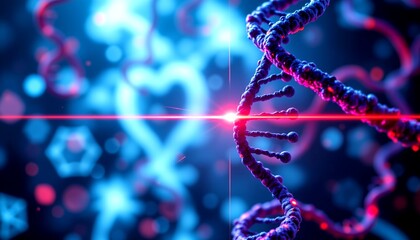 a close up view of dna strands against a background that appears to be microscopic cells with organelles