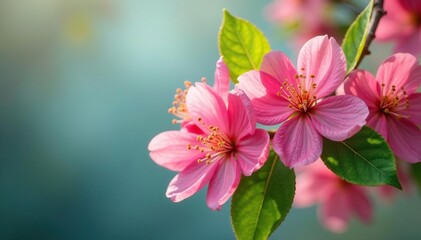 Vibrant spring blossoms in full bloom, showcasing colorful petals and fresh green leaves , spring scene, garden, purple