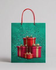 Rich emerald reusable bag with shiny red and black details, combining luxe color contrasts and eco-friendly style