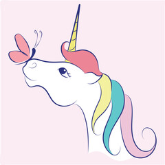 Unicorn vector image. Isolated unicorn illustration. Colored horse. Magic pony. Hand drawn vector. Unicorn sticker