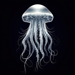Translucent jellyfish against dark background. Detailed illustration of jellyfish's ethereal form