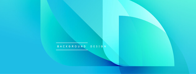 Abstract blue layers create dynamic gradient effect. Modern design suggests movement, depth, visual interest. Minimalist style.