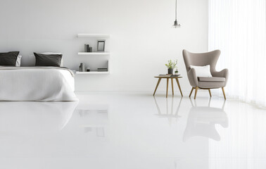 Modern living room with white furniture and stylish decor