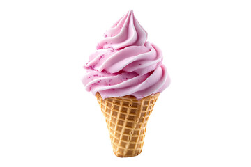 Pink ice cream in waffle cone isolated on transparent background