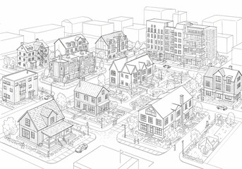 Neighborhood Architectural Design House Sketches  Plans isolated on transparent background