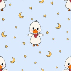 little cute duckling stars and moon pattern design