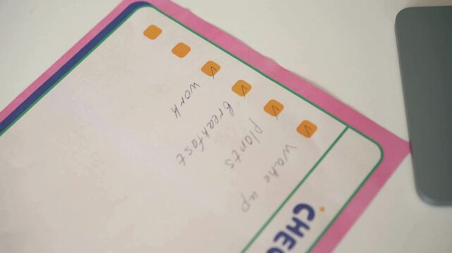 Close-Up 4K Ultra HD Video of a Paper Checklist Being Marked – Hand Checking Items Off a To-Do List with a Pen or Marker 