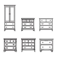 Modern dresser piece furniture line art vector drawing style