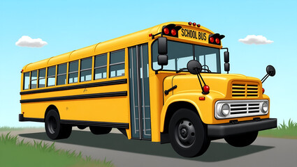 Classic Traditional Yellow School Bus in Vintage Style

