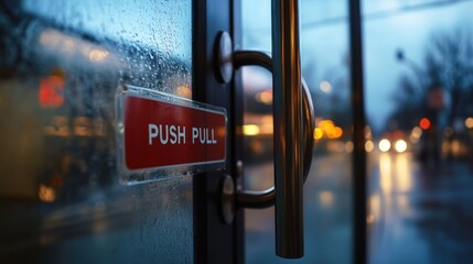 Rainy evening storefront door