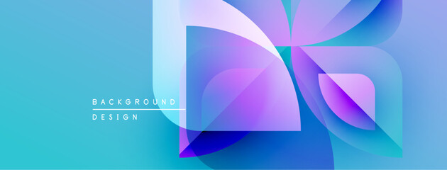 Abstract fluid shapes blend, creating vibrant blue, purple gradients. Modern design evokes energy, movement, visual interest.