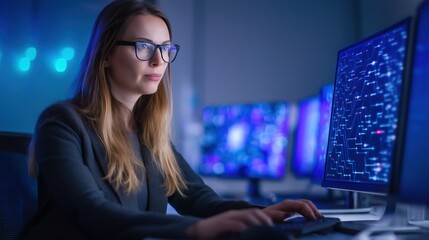 Tech professional analyzing data with holographic interface, symbolizing innovation in digital workspaces