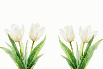 Naklejka premium Delicate white tulips, watercolor wash, charming clipart , bright, flower