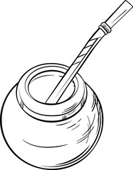 Mate Tea in Calabash Outline Illustration.