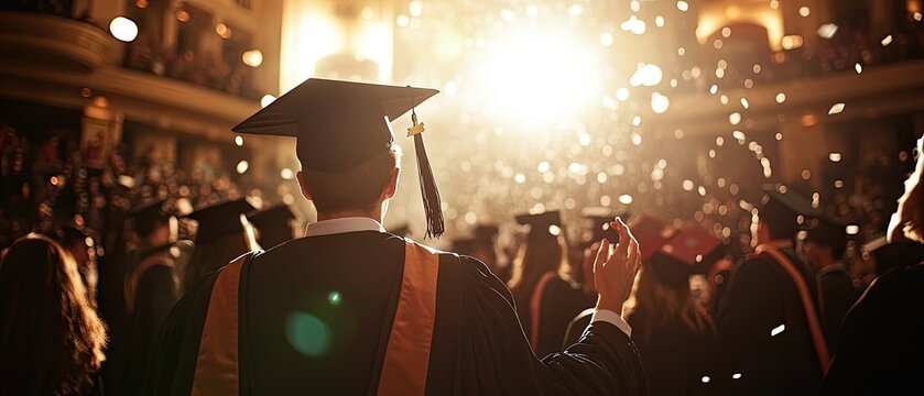 A large group of graduates celebrating their achievement.