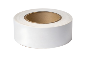 Roll of white packaging tape with cardboard core on transparent background