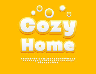 Vector Holiday logo Cozy Home. Bold Artistic Font. Classic White Alphabet Letters and  Numbers.