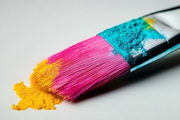 Fototapeta premium Close-Up of Paintbrush on Colorful Circular Palette – Artistic Expression in Vivid Hues