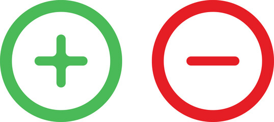 positive icon, negative icon, circle symbol, plus symbol icon, minus symbol icon, simple icon design, minimalist style, vector illustration