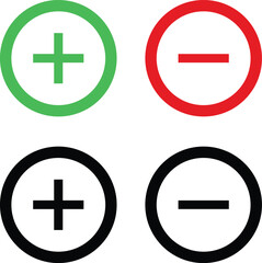 positive icon, negative icon, circle symbol, plus symbol icon, minus symbol icon, simple icon design, minimalist style, vector illustration