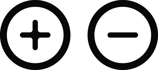positive icon, negative icon, circle symbol, plus symbol icon, minus symbol icon, simple icon design, minimalist style, vector illustration