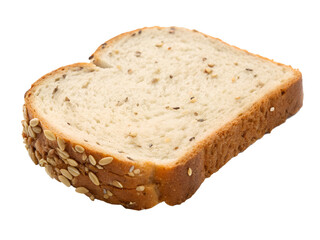 Slice of multigrain bread with visible seeds | High-Resolution Cereal & Grain Food Image on White Background.