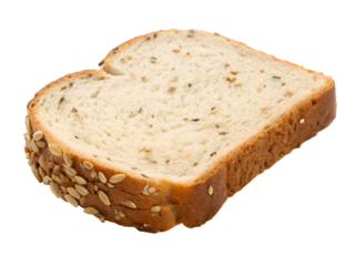Slice of multigrain bread with visible seeds | High-Resolution Cereal & Grain Food Image on White Background.