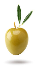 green olives isolated on white background. clipping path