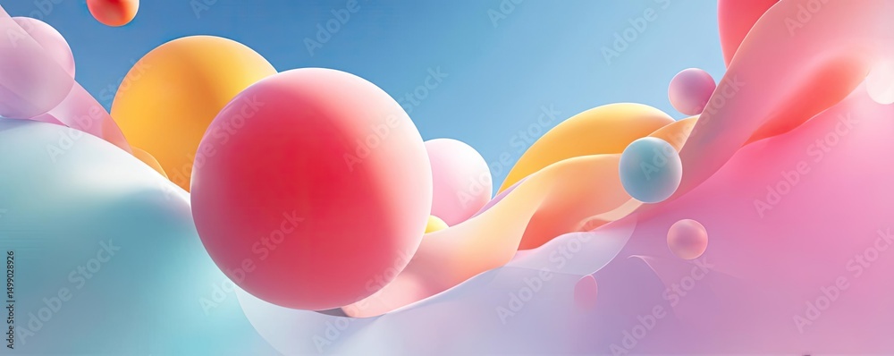 Poster soothing colors with positivity and focus through wellness concept. abstract colorful spheres in sof