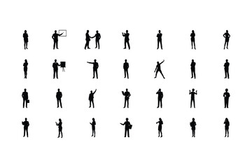 Vector Silhouette Pack of Standing Businessmen and Women, Group Illustration, People