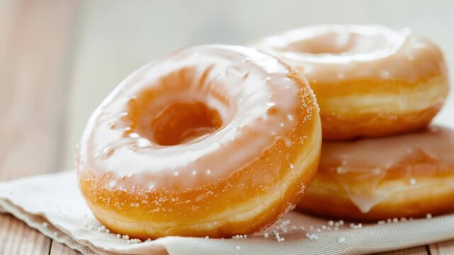 Classic glazed donuts on a napkin, simple and delicious