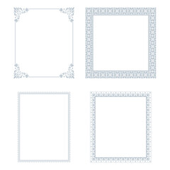 Set of decorative frames Elegant vector element for design in Eastern style, place for text. Floral gray and white borders. Lace illustration for invitations and greeting cards
