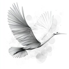 Elegant Heron in Flight.  Abstract, light gray design