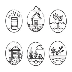 Rainwater harvesting technology line art vector style drawing