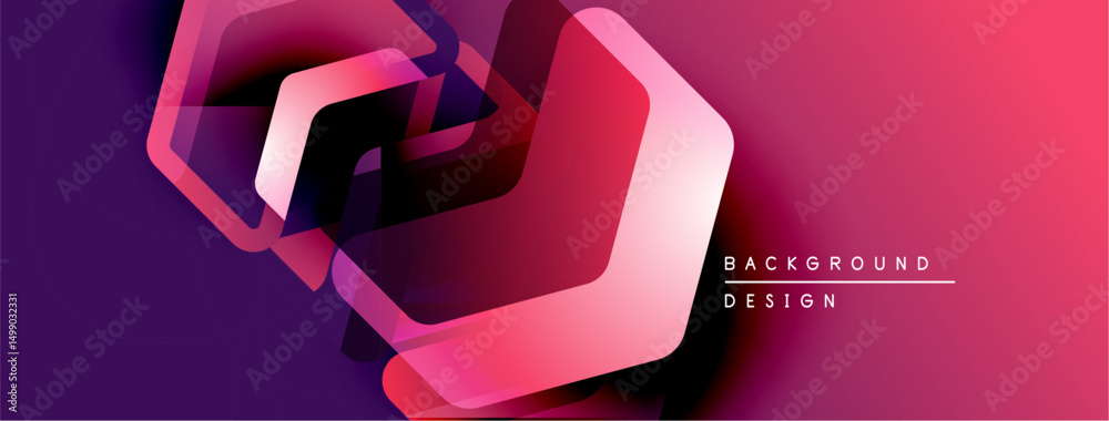 Poster abstract geometric shapes overlap, creating dynamic pink purple gradient. modern design element for 