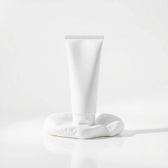Blank white tube of product on a bed of white, studio shot