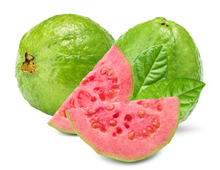 sliced guava isolated on white background. clipping path
