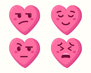 pink heart emoticons icons isolated set collection