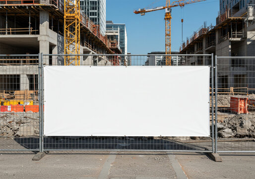 Blank banner on construction site fence