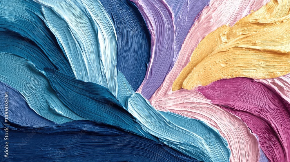 Poster Soothing colors with positivity and focus through wellness concept. Abstract paint strokes create vibrant and dynamic color patterns.