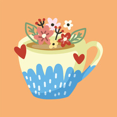 Teacup with Flowers and Hearts