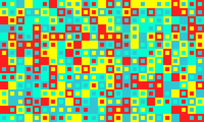 Vibrant abstract background of multicolored squares.  Perfect for website banners, social media, or textile design.  This dynamic, playful pattern evokes energy and creativity.