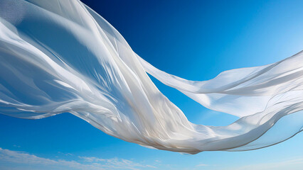 fabric floating on blue sky background