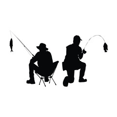 Man Fishing from a lake black silhouette on white background Vol 02