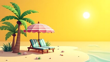 Obraz premium tropical beach with palm trees and umbrella
